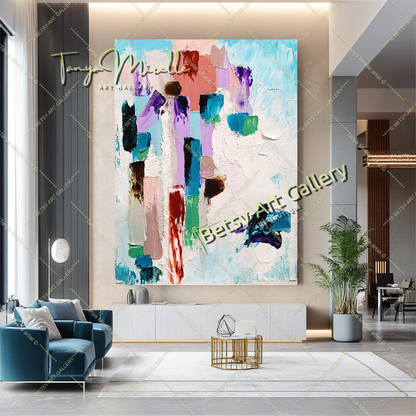 EXTRA LARGE Peinture à l’huile d’empâtement abstraite bleu clair sur toile / Pas de cadre