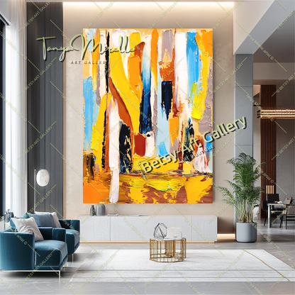 Golden Horizon - Modern Abstract Impasto Oil Painting on Canvas