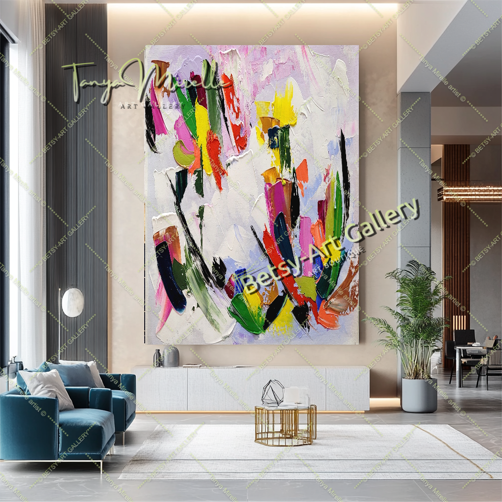 Peinture à l'huile abstraite moderne sur toile, art mural texturé coloré pour le salon