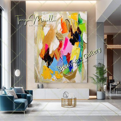 Colorful Contemporary Abstract Impasto Painting for Living room