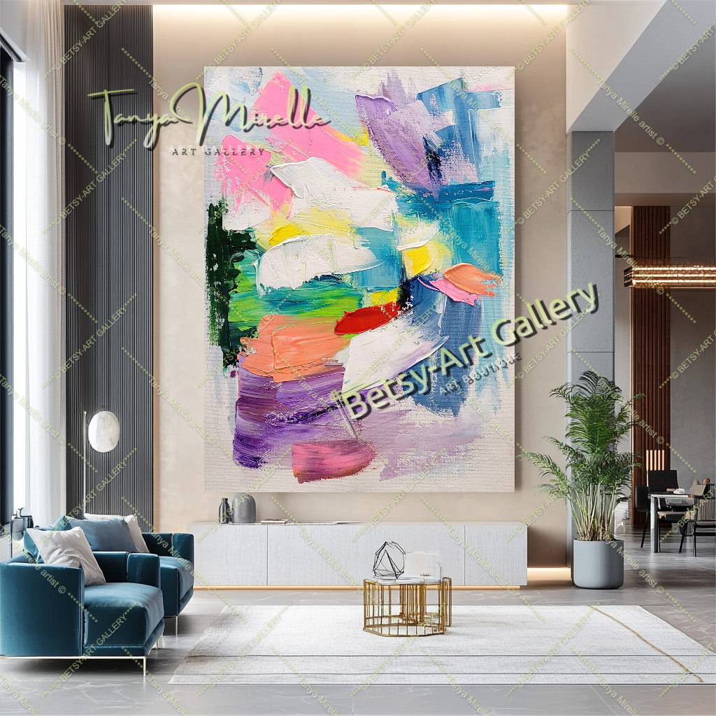 Pastel Colors Abstract Impasto Oil Painting on Canvas