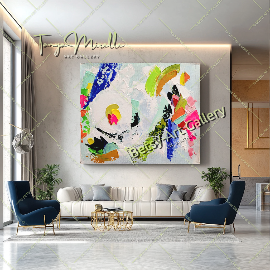 Grandes peintures abstraites pour le salon, peinture à l'huile impasto sur toile, art mural moderne coloré, peinture unique