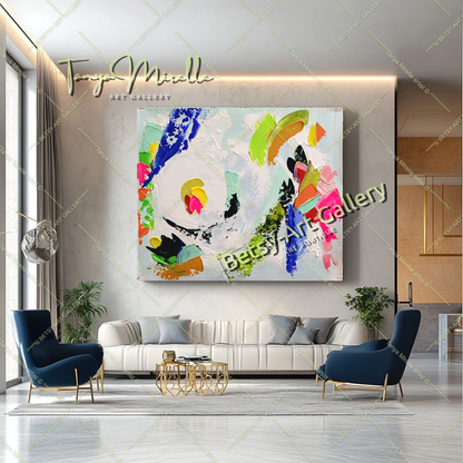 Grandes peintures abstraites pour le salon, peinture à l'huile impasto sur toile, art mural moderne coloré, peinture unique