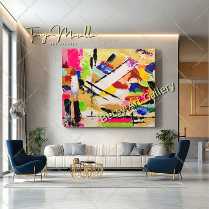 Grandes peintures abstraites pour le salon, peinture à l'huile impasto sur toile, art mural moderne coloré, peinture unique