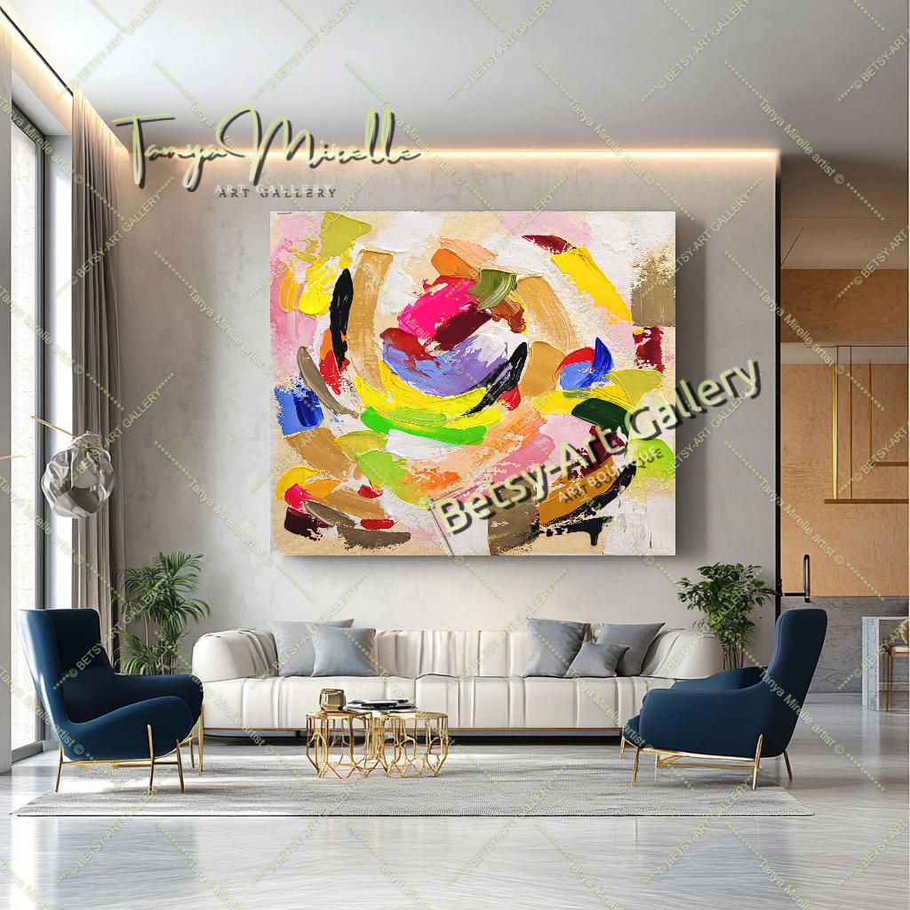 GRANDE œuvre d'art abstraite moderne et colorée, peinture à l'huile impasto sur toile, art fait à la main, œuvre d'art originale