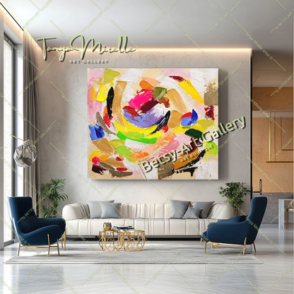 GRANDE œuvre d'art abstraite moderne et colorée, peinture à l'huile impasto sur toile, art fait à la main, œuvre d'art originale