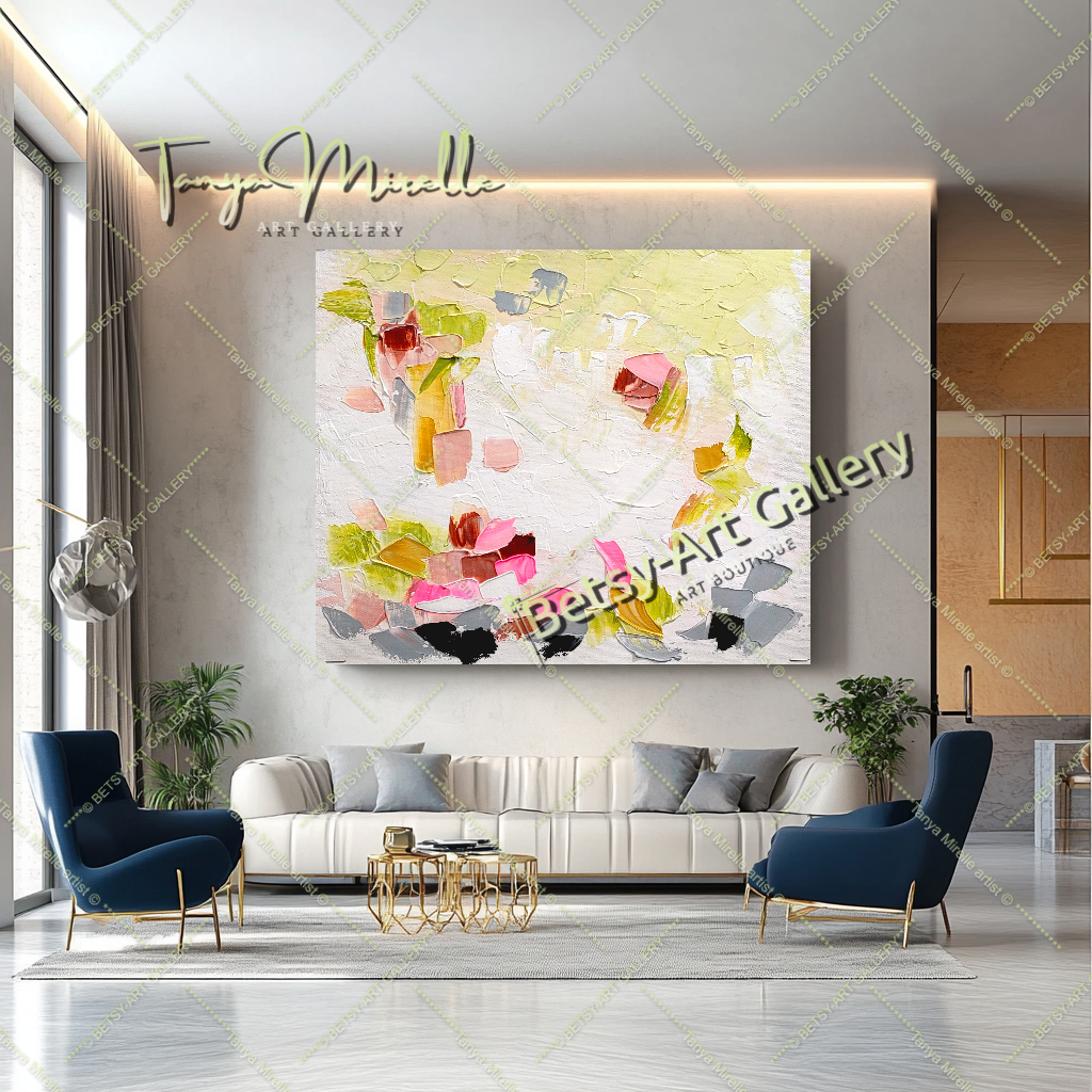 Peinture à l'huile abstraite moderne sur toile, art floral, art unique fait à la main pour le salon