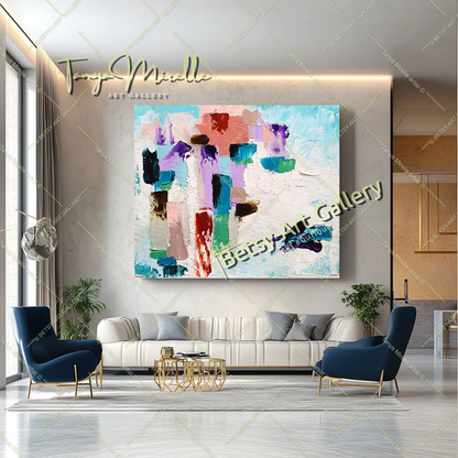 EXTRA LARGE Peinture à l’huile d’empâtement abstraite bleu clair sur toile / Pas de cadre