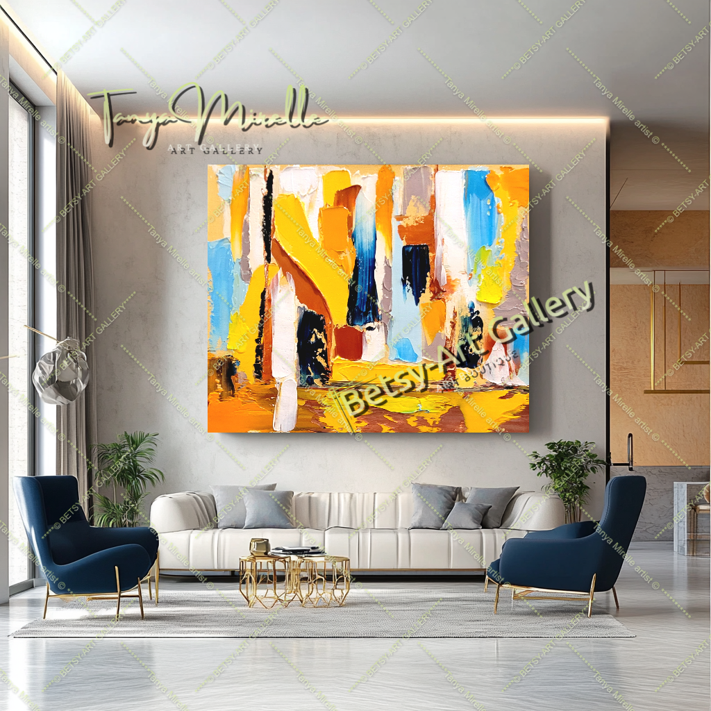 Golden Horizon - Modern Abstract Impasto Oil Painting on Canvas