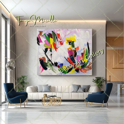 Peinture à l'huile abstraite moderne sur toile, art mural texturé coloré pour le salon
