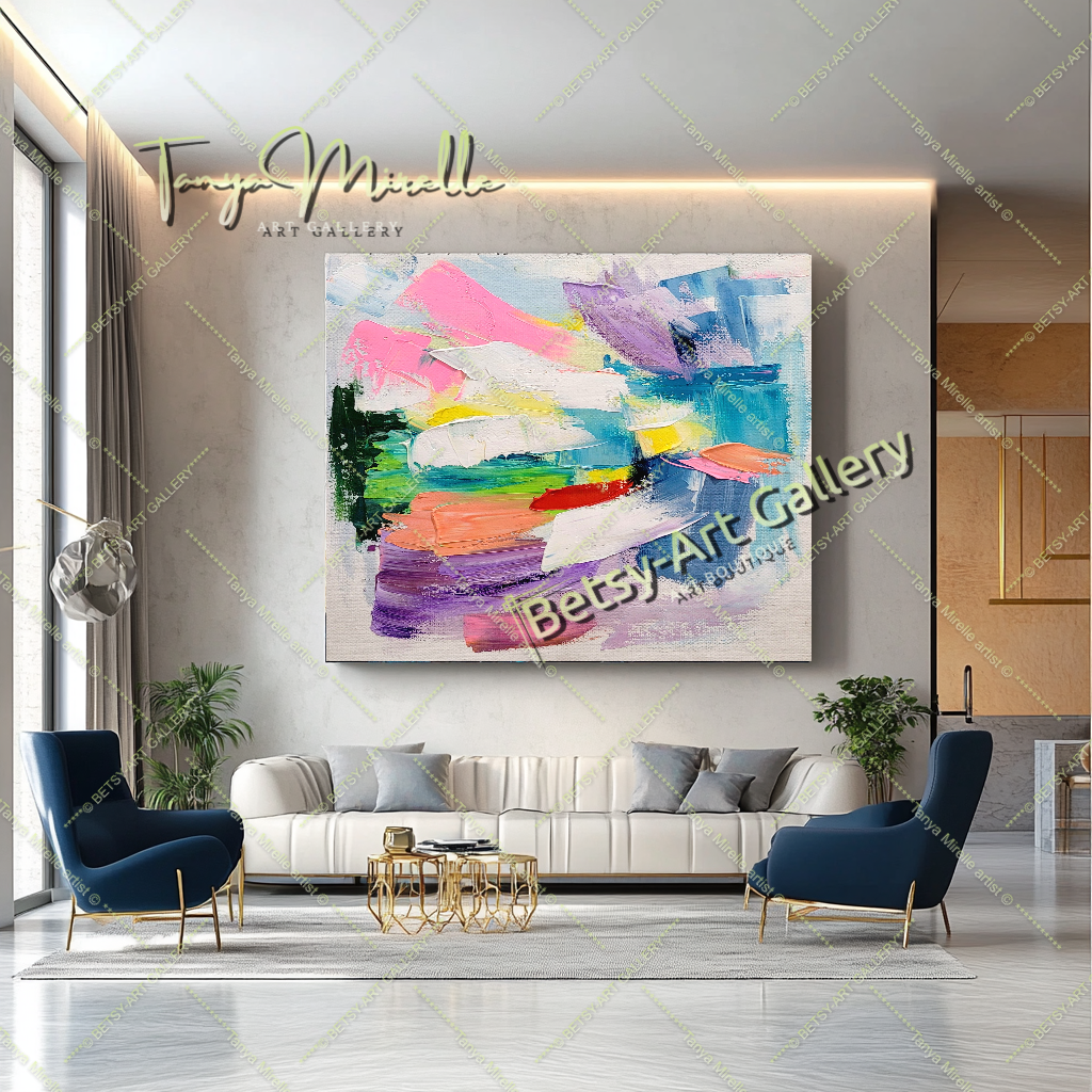 Pastel Colors Abstract Impasto Oil Painting on Canvas