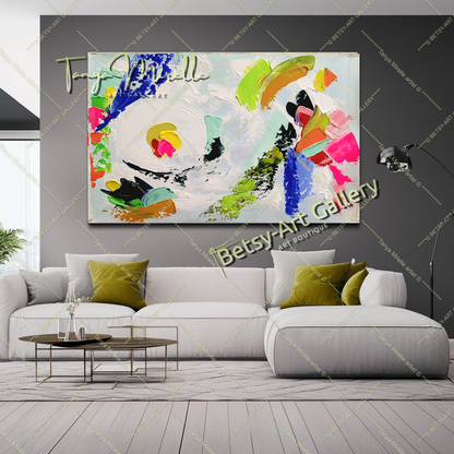 Grandes peintures abstraites pour le salon, peinture à l'huile impasto sur toile, art mural moderne coloré, peinture unique