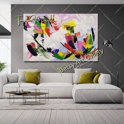 Peinture à l'huile abstraite moderne sur toile, art mural texturé coloré pour le salon