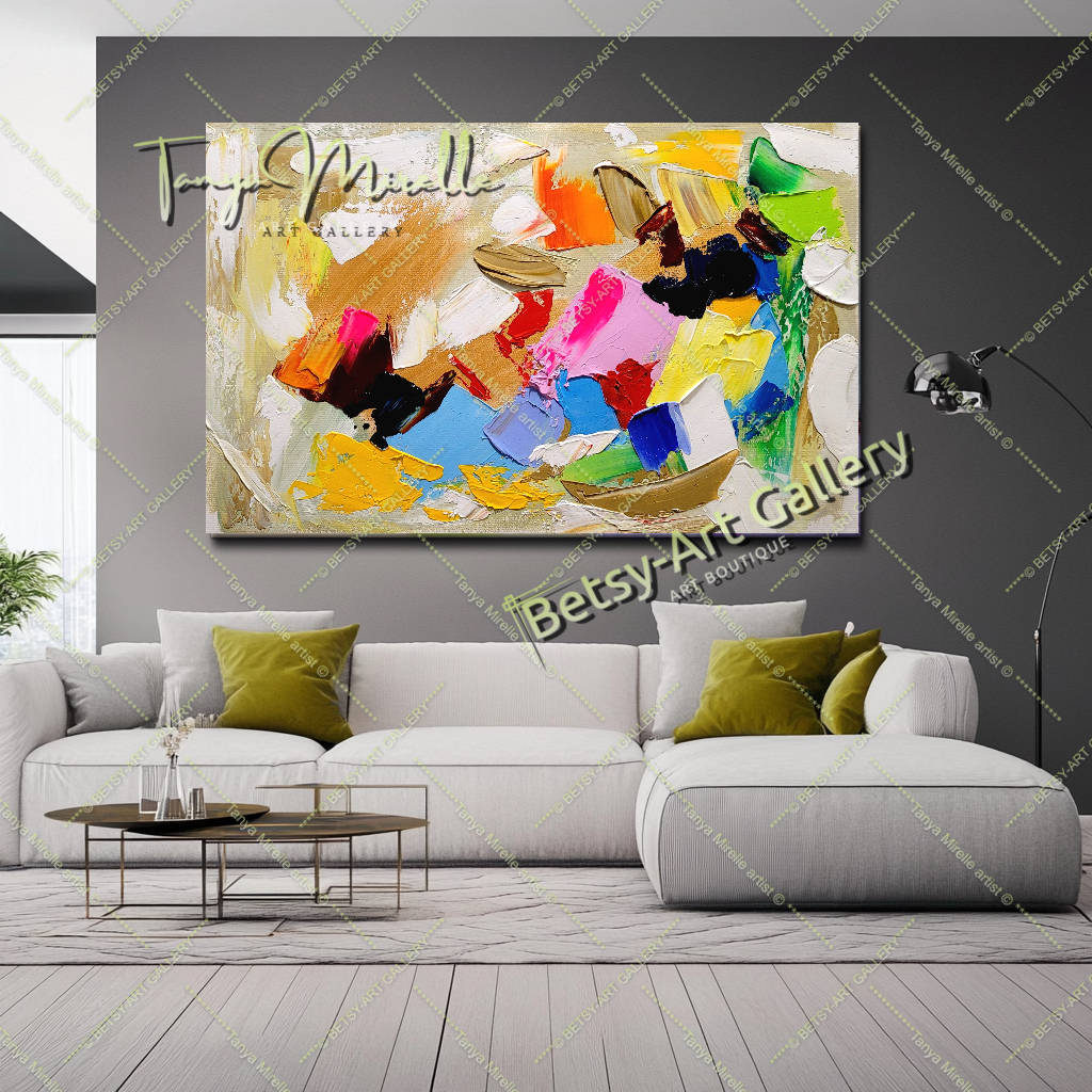 Colorful Contemporary Abstract Impasto Painting for Living room