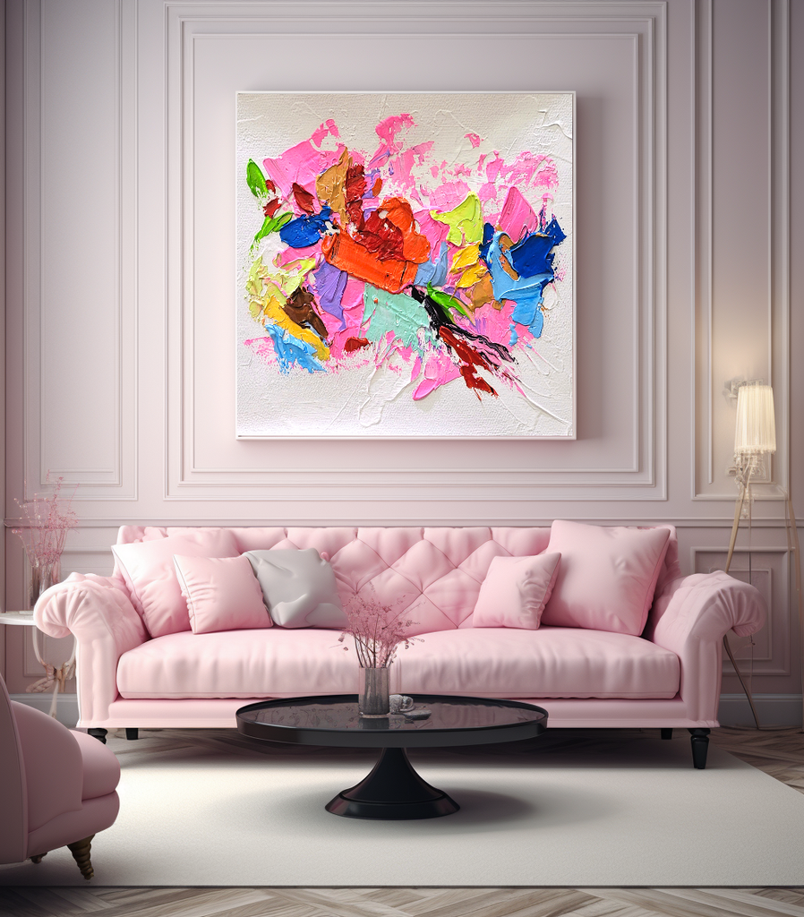 Pink Symphony, Modern Abstract Impasto Oil Painting on Canvas – Large – Oil on Canvas – {{ product.title }} canvas artwork by Tanya Mirelle – modern wall decor – original artwork for home, living room, office, or gallery – original artwork by BETSY-ART GALLERY