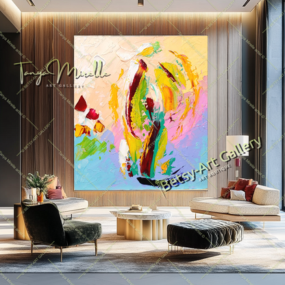 Vibrant Abstract Impasto Oil Painting on Canvas, Handmade Artwork