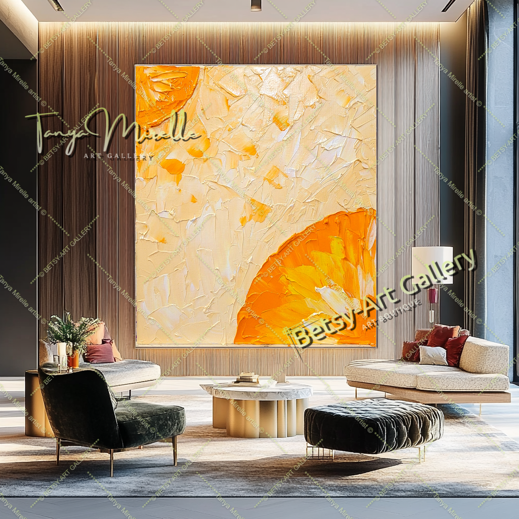 Orange Textured Painting, Minimalist Art, Contemporary Wall Decor