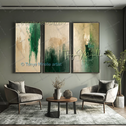 Beige Green Harmony Abstract – Modern Neutral Canvas Art for Home or Office
