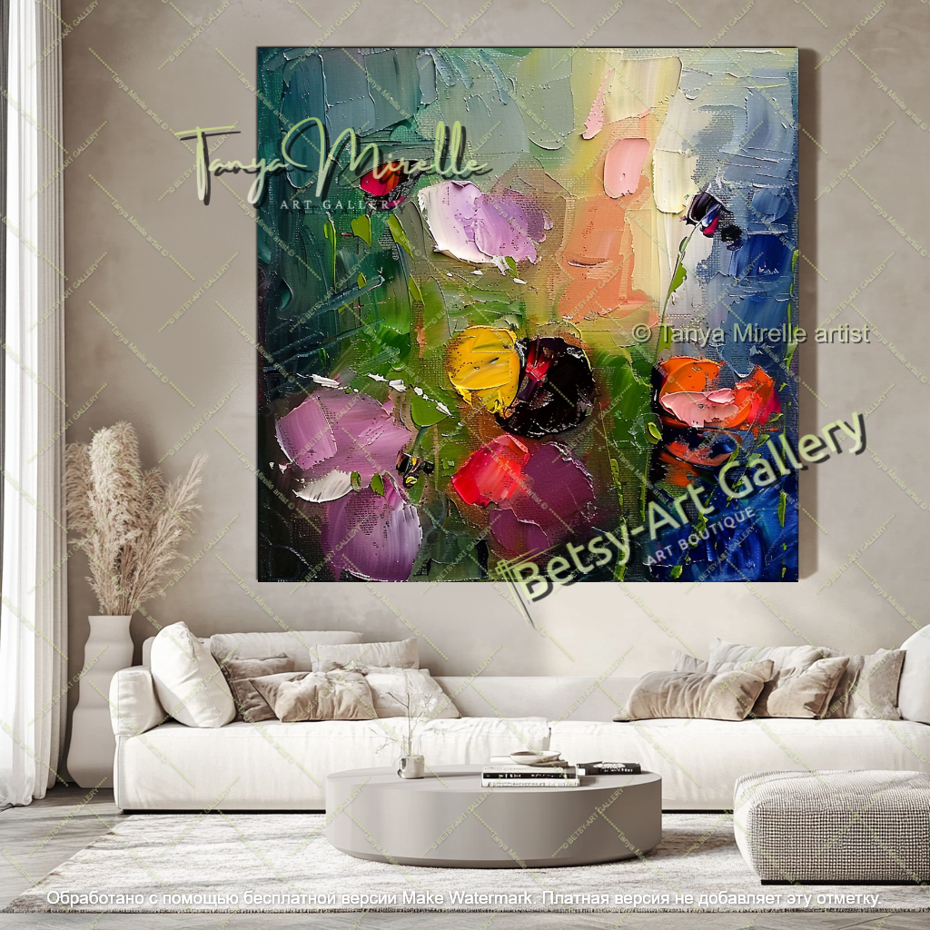 Modern Abstract Flower Art Textured Canvas