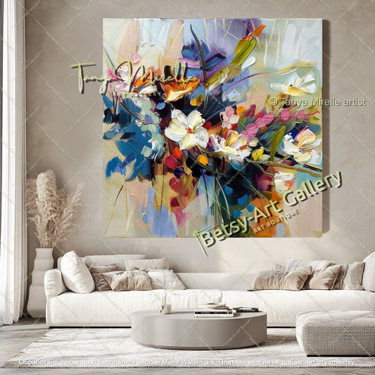 Contemporary Flower Canvas Art Textured Painting