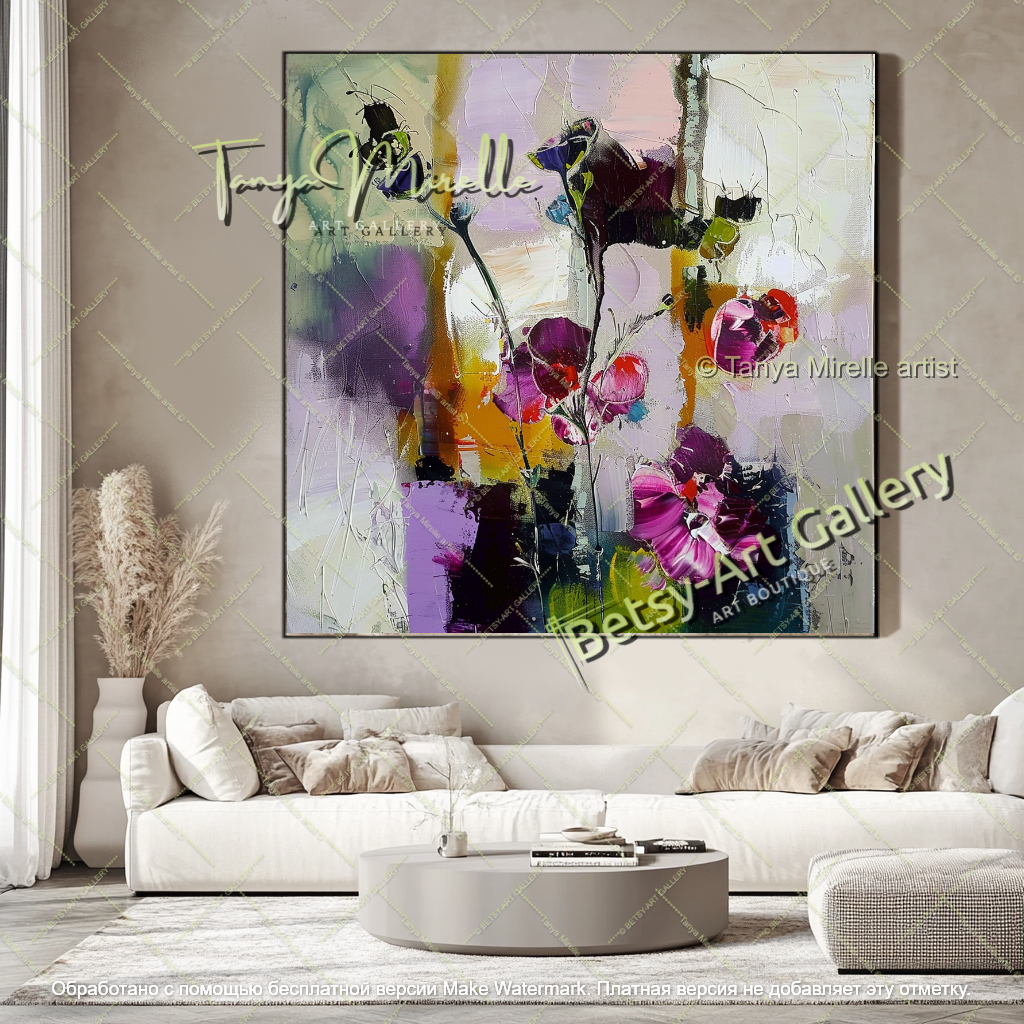 Modern Flower Art Textured Oil Canvas Contemporary Style