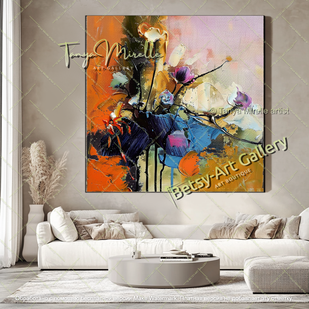 Hand Painted Abstract Floral Oil Painting