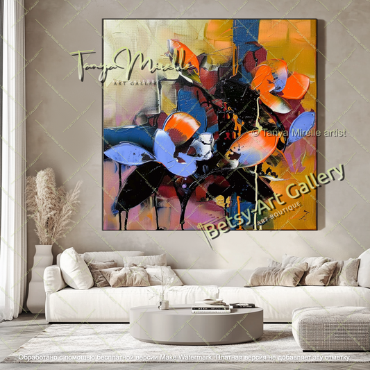 Hand Painted Abstract Floral Oil Painting
