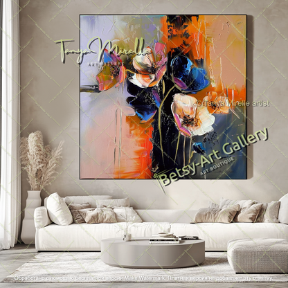 Hand Painted Abstract Floral Oil Painting