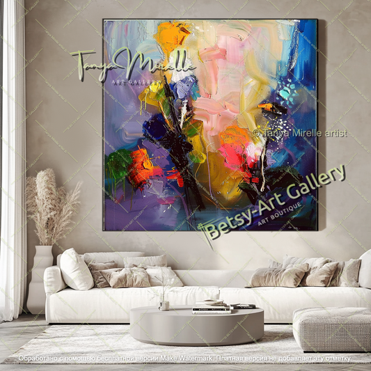 Abstract Modern Underwater World Painting, Textured Oil Canvas