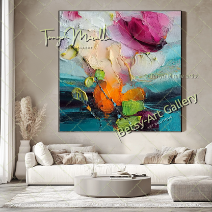 Oversized Abstract Floral Canvas Painting