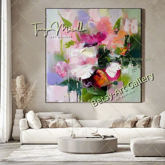 Modern Flower Painting Textured Canvas Art