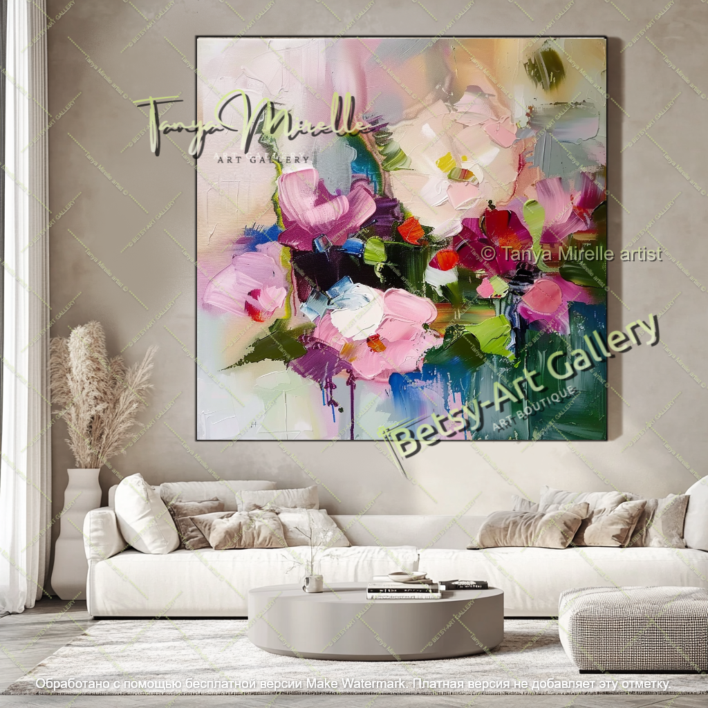 Modern Flower Painting Textured Canvas Art