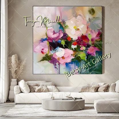 Modern Flower Painting Textured Canvas Art