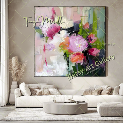 Modern Flower Painting Textured Canvas Art
