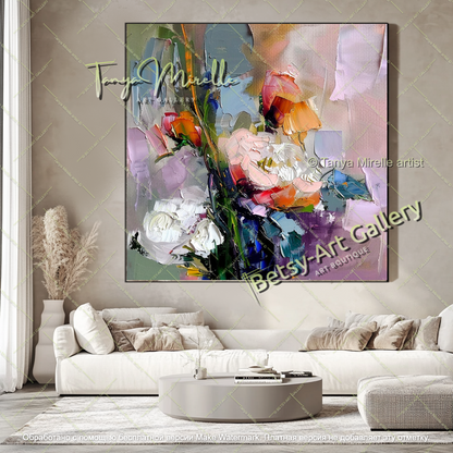 Modern Textured Floral Oil Painting Artwork