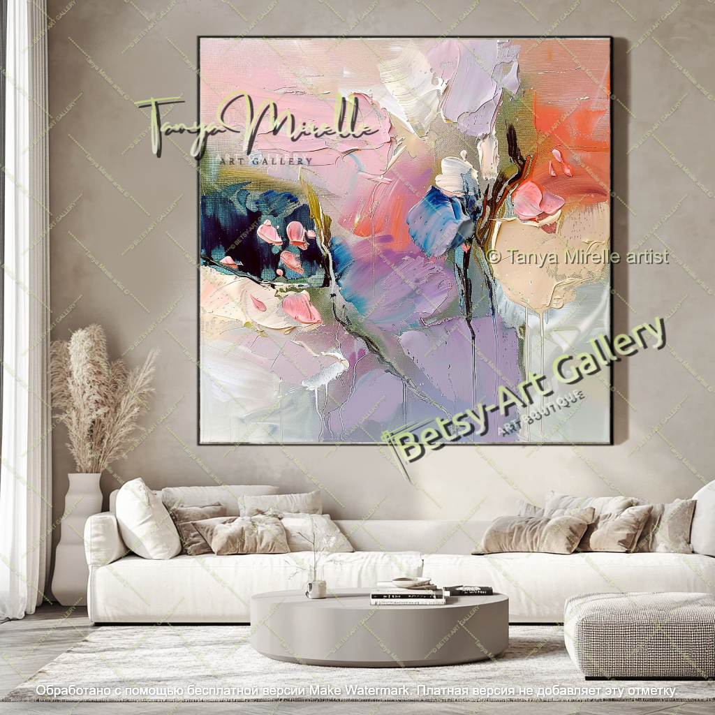 Modern Textured Floral Oil Painting Artwork