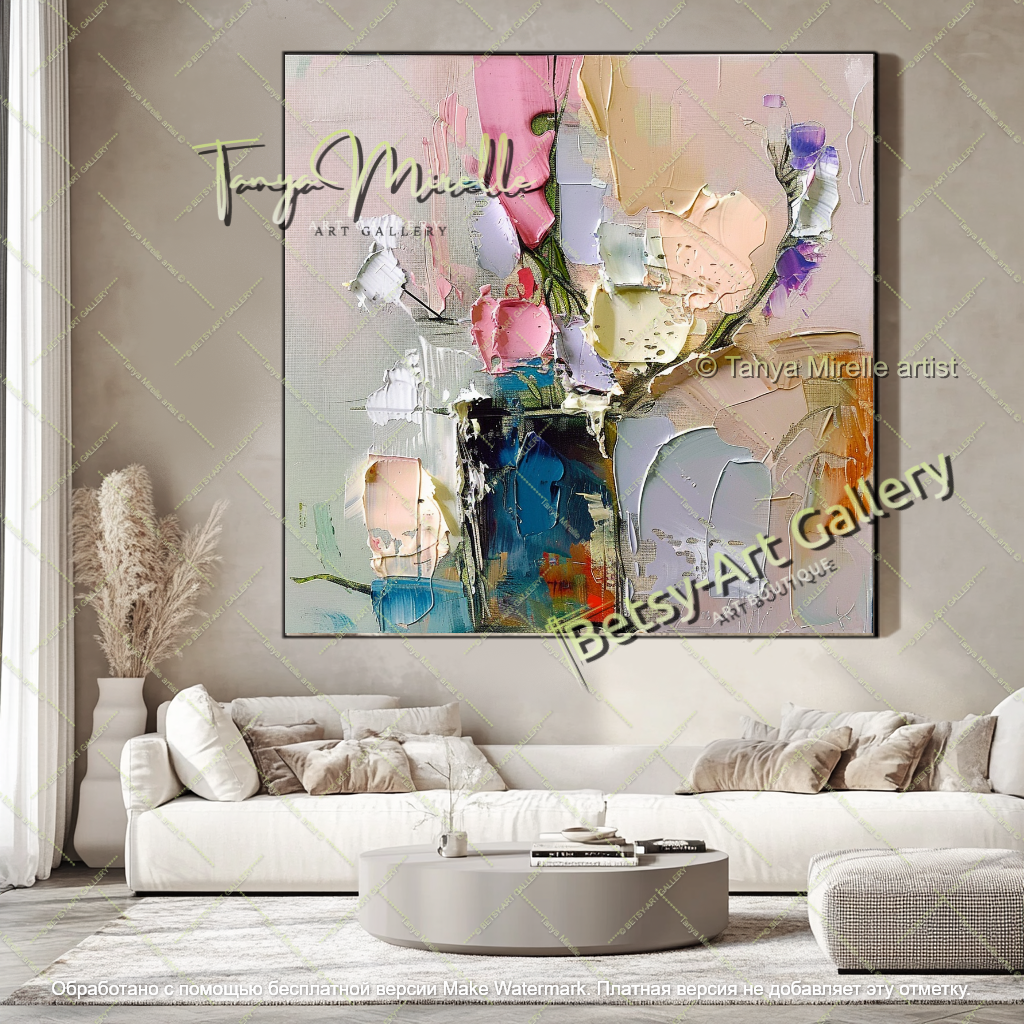Modern Textured Floral Oil Painting Artwork