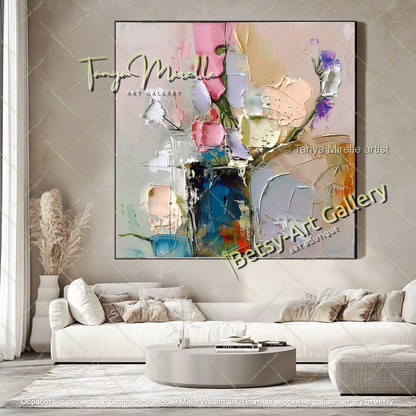 Modern Textured Floral Oil Painting Artwork