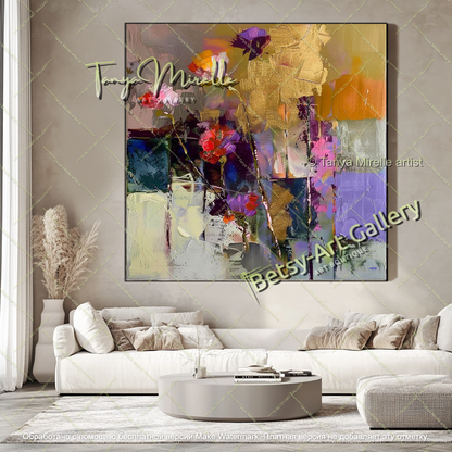 Contemporary Floral Painting Textured Oil Canvas