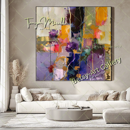 Contemporary Floral Painting Textured Oil Canvas