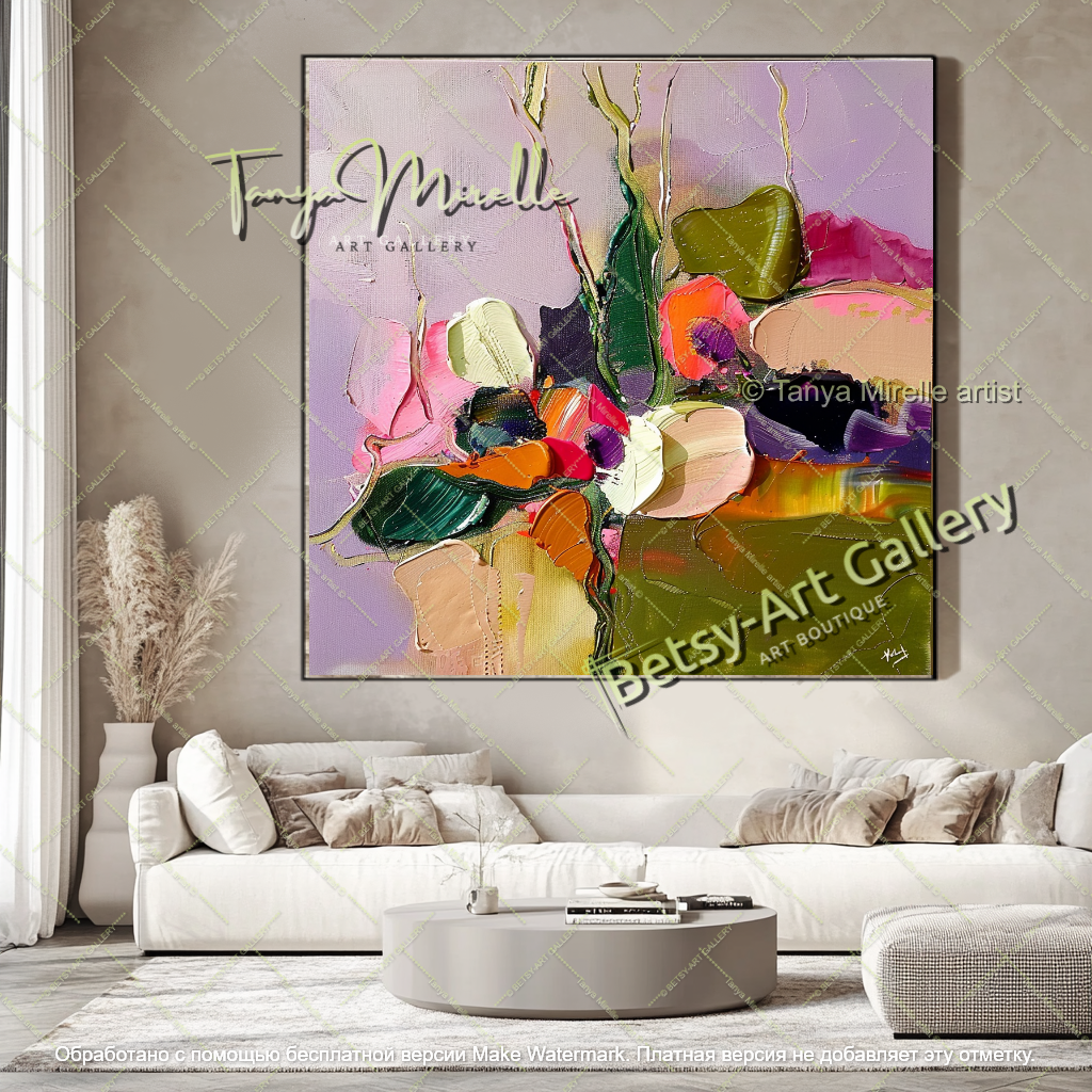 Colorful Floral Abstract Painting for Living Room