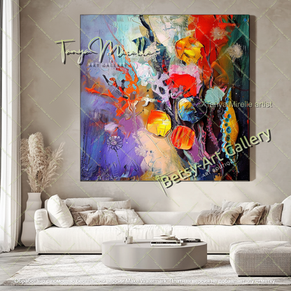 Abstract Modern Underwater World Painting, Textured Oil Canvas