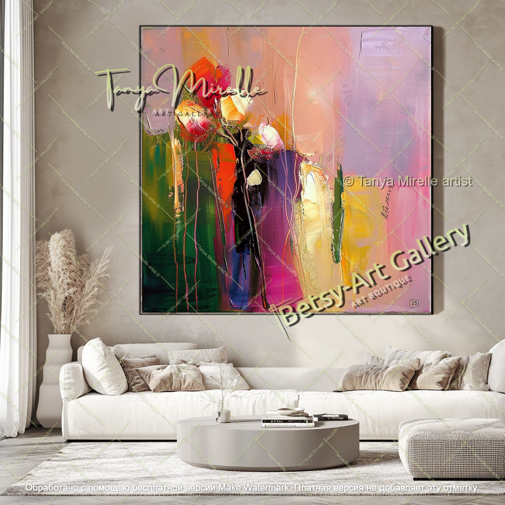 Modern Flower Canvas Art Large Abstract Painting