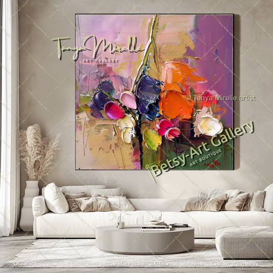 Modern Flower Canvas Art Large Abstract Painting