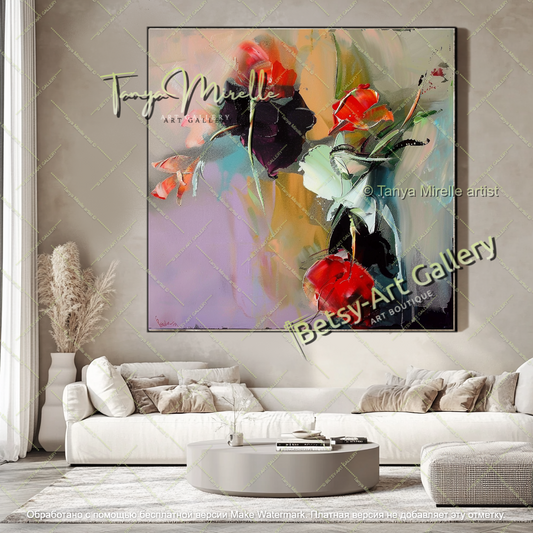 Colorful Floral Abstract Painting for Living Room