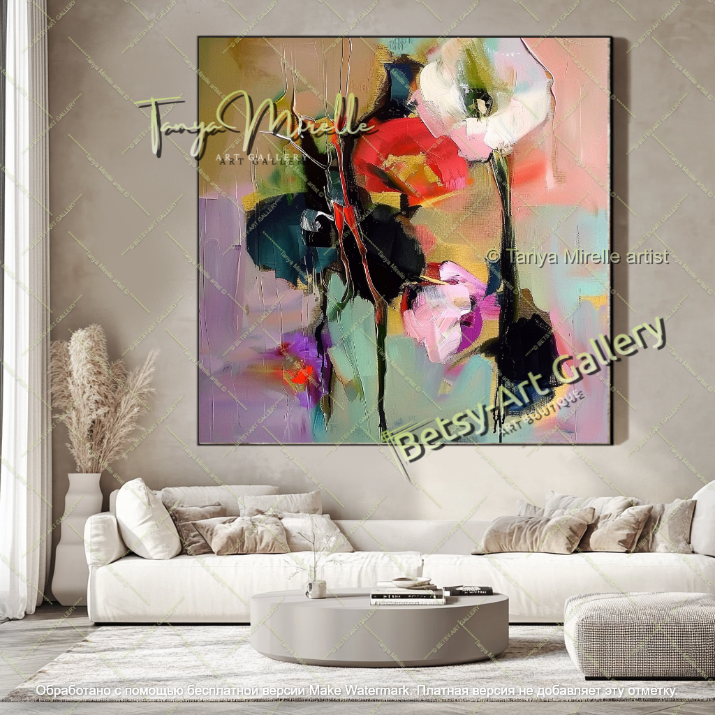 Colorful Floral Abstract Painting for Living Room