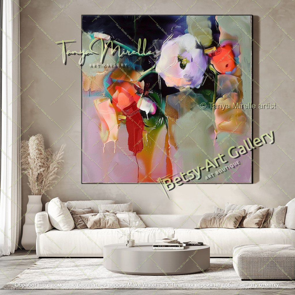 Colorful Floral Abstract Painting for Living Room