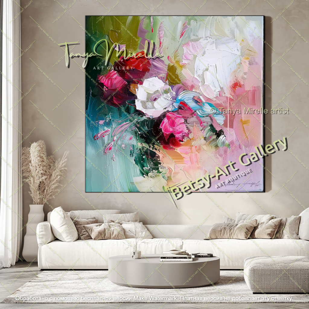Statement Floral Wall Art Abstract Oil Painting