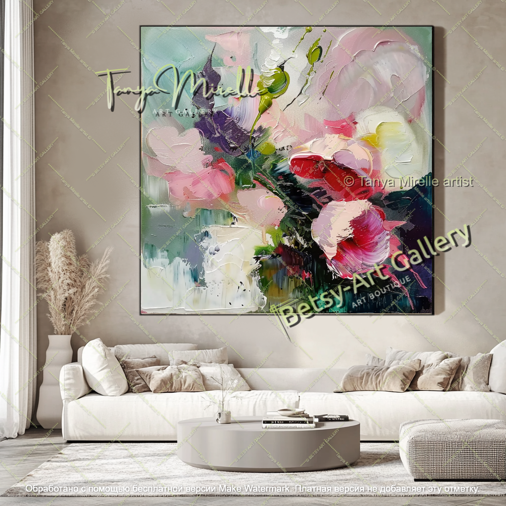 Statement Floral Wall Art Abstract Oil Painting
