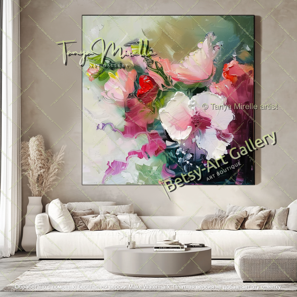 Statement Floral Wall Art Abstract Oil Painting